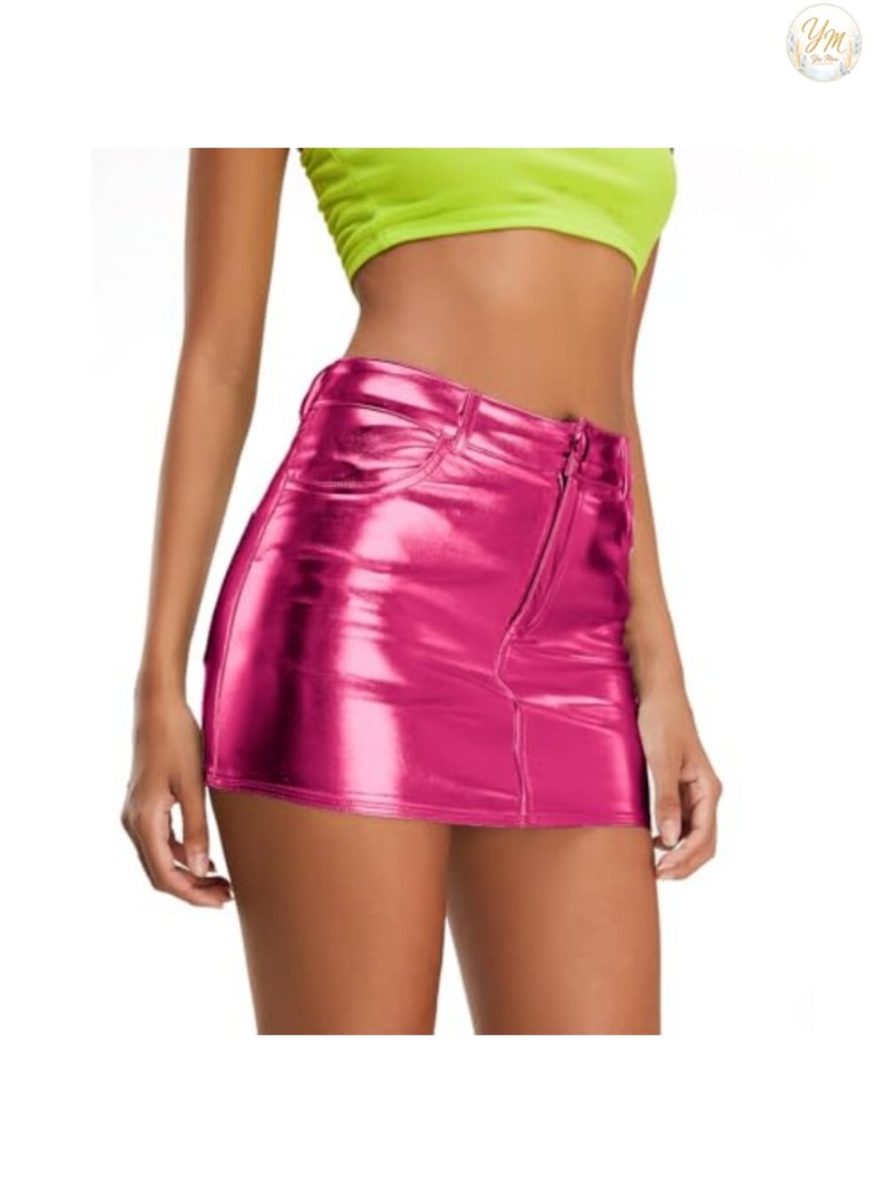 Metallic Shiny Bodycon Mini Skirt Low Waist Y2K Cargo Pocket Rave Party